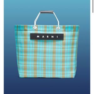 MARNI MARKET BAG IN PALE BLUE AND GREEN